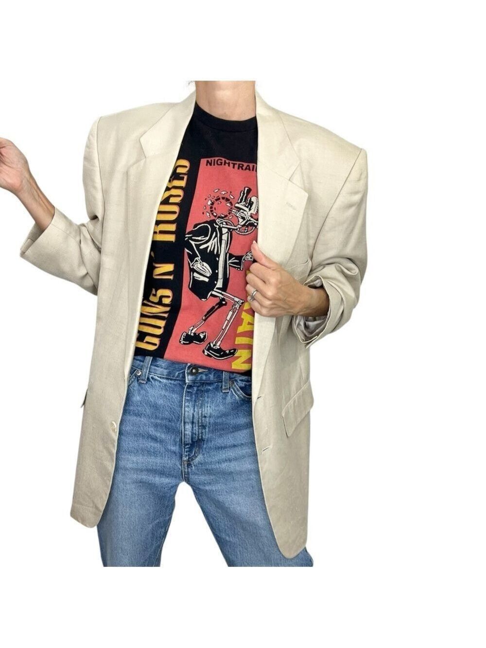 Guns N Roses Nightrain cotton black red graphic crew neck band tee t shirt S